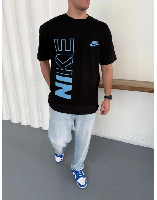 NKE BASKI DETAY OVERSİZE KALIP TSHİRT -SİYAH