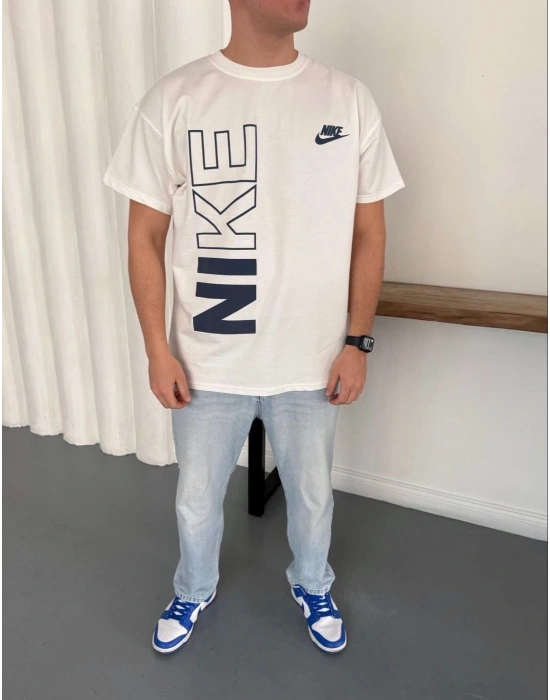 NKE BASKI DETAY OVERSİZE KALIP TSHİRT -BEYAZ