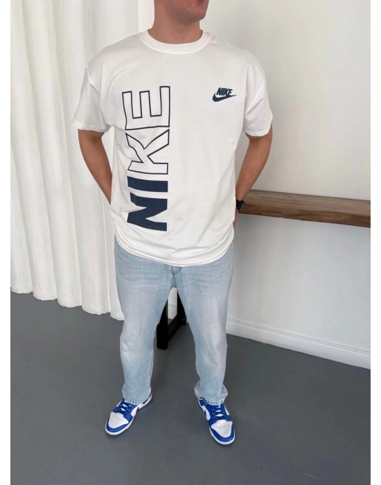 NKE BASKI DETAY OVERSİZE KALIP TSHİRT -BEYAZ