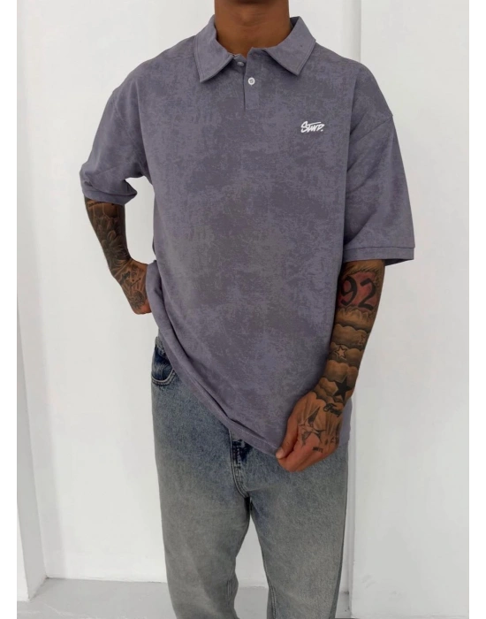 YIKAMALI SWD OVERSİZE POLO YAKA TSHİRT -GRİ