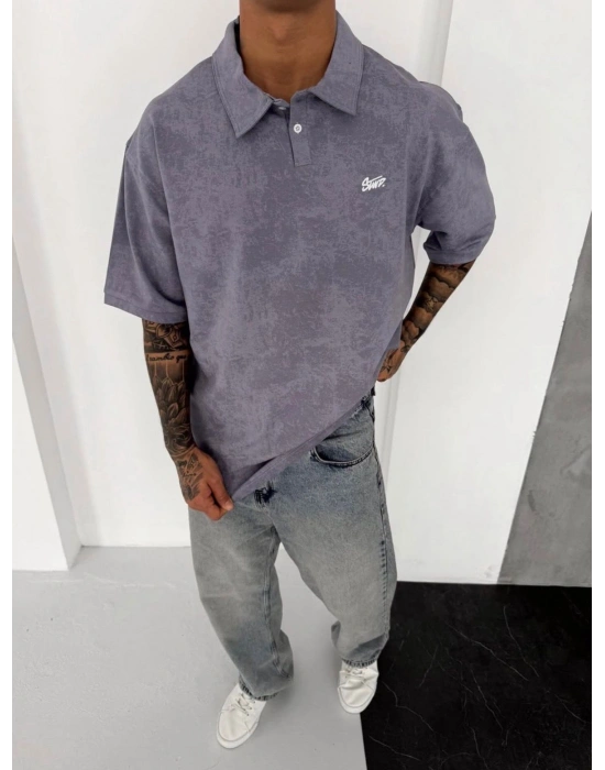 YIKAMALI SWD OVERSİZE POLO YAKA TSHİRT -GRİ