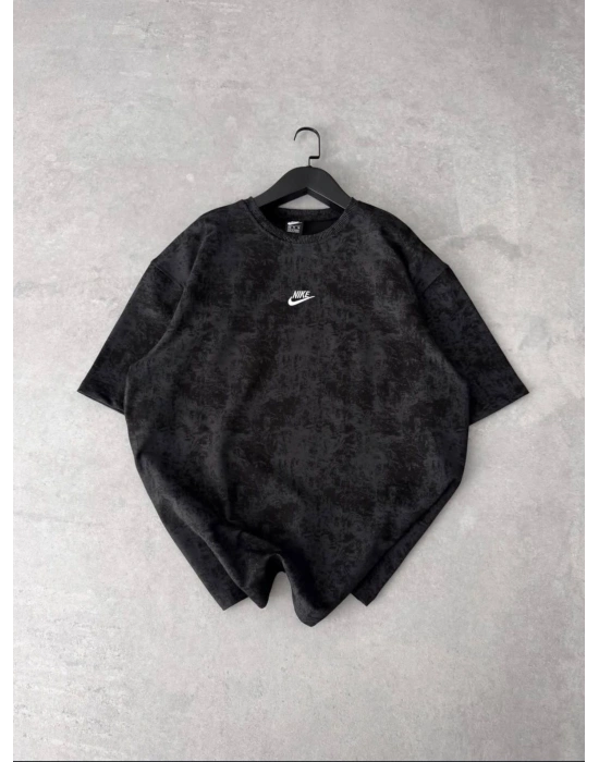 NKE YIKAMALI NAKIŞ DETAY OVERSİZE TSHİRT -SİYAH