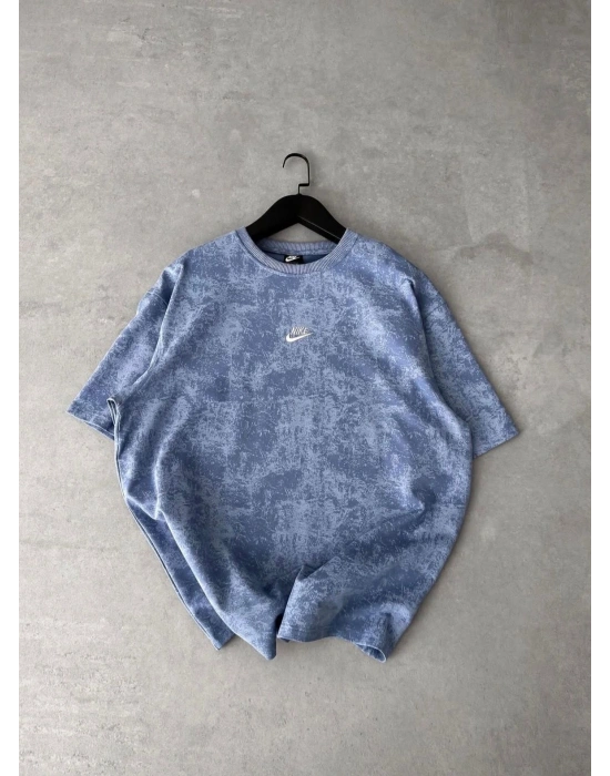 NKE YIKAMALI NAKIŞ DETAY OVERSİZE TSHİRT -BEBE MAVİSİ