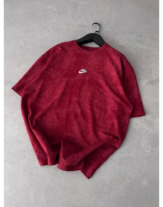 NKE YIKAMALI NAKIŞ DETAY OVERSİZE TSHİRT -BORDO