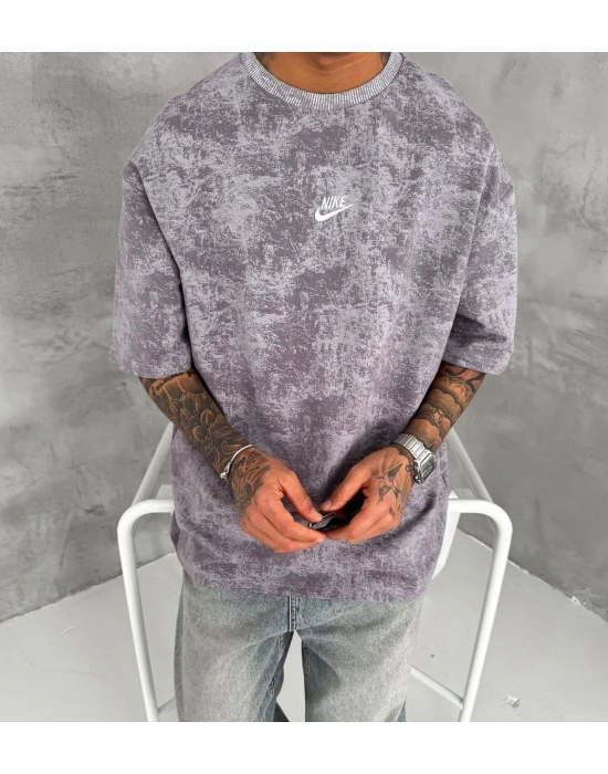 NKE YIKAMALI NAKIŞ DETAY OVERSİZE TSHİRT -GRİ