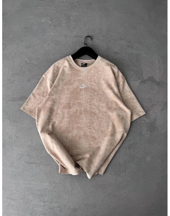 NKE YIKAMALI NAKIŞ DETAY OVERSİZE TSHİRT -BEJ