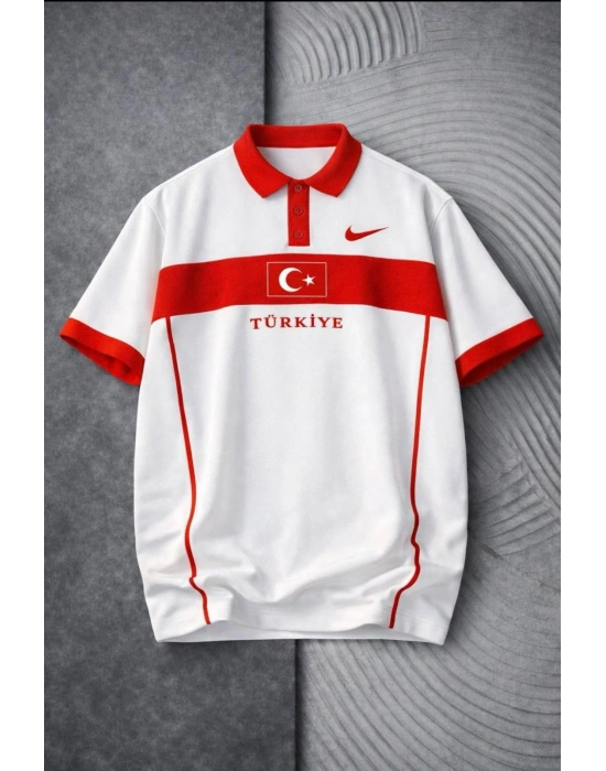 TÜRKİYEM POLO YAKA OVERSİZE T-SHİRT - BEYAZ