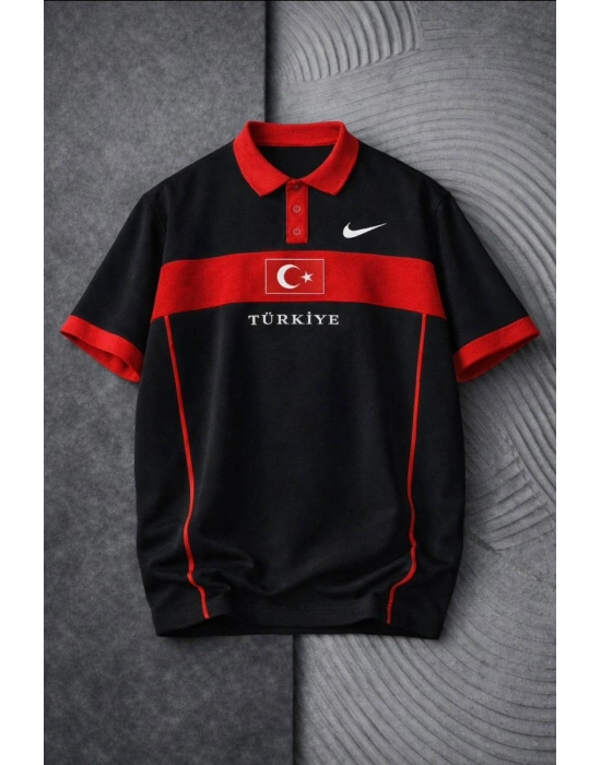 TÜRKİYEM POLO YAKA OVERSİZE T-SHİRT - SİYAH
