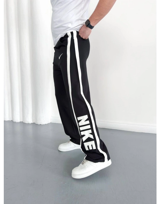 NKE 2 İPLİK ŞERİT DETAY BAGGY PAÇA LASTİKLİ EŞOFMAN - SİYAH