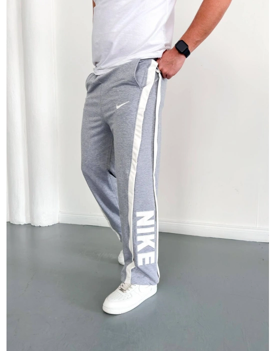 NKE 2 İPLİK ŞERİT DETAY BAGGY PAÇA LASTİKLİ EŞOFMAN - GRİ