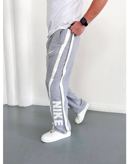 NKE 2 İPLİK ŞERİT DETAY BAGGY PAÇA LASTİKLİ EŞOFMAN - GRİ