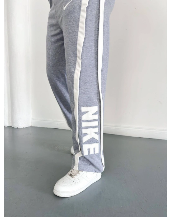 NKE 2 İPLİK ŞERİT DETAY BAGGY PAÇA LASTİKLİ EŞOFMAN - GRİ