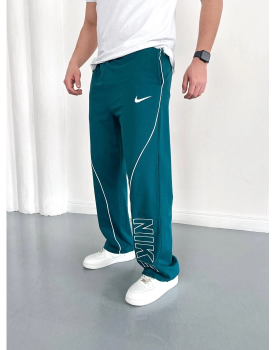 NKE 2 İPLİK ŞERİT DETAY BAGGY PAÇA LASTİKLİ EŞOFMAN - PETROL