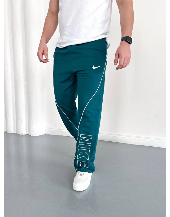NKE 2 İPLİK ŞERİT DETAY BAGGY PAÇA LASTİKLİ EŞOFMAN - PETROL
