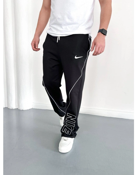 NKE 2 İPLİK ŞERİT DETAY BAGGY PAÇA LASTİKLİ EŞOFMAN - SİYAH
