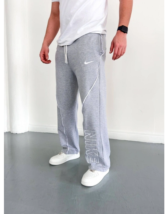 NKE 2 İPLİK ŞERİT DETAY BAGGY PAÇA LASTİKLİ EŞOFMAN - GRİ
