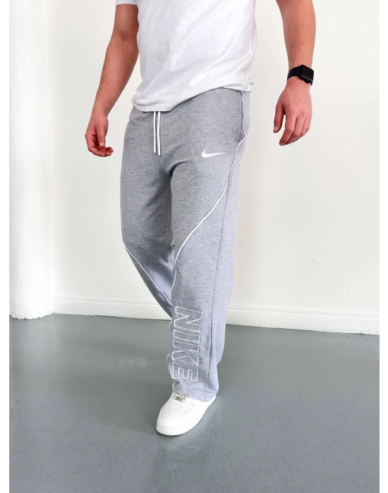 NKE 2 İPLİK ŞERİT DETAY BAGGY PAÇA LASTİKLİ EŞOFMAN - GRİ