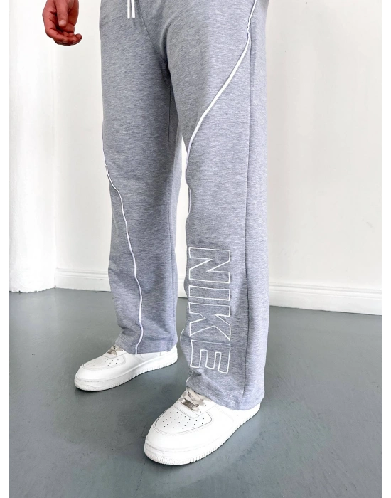 NKE 2 İPLİK ŞERİT DETAY BAGGY PAÇA LASTİKLİ EŞOFMAN - GRİ