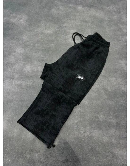 SWD YIKAMALI NAKIŞ 2 İPLİK BAGGY EŞOFMAN -SİYAH