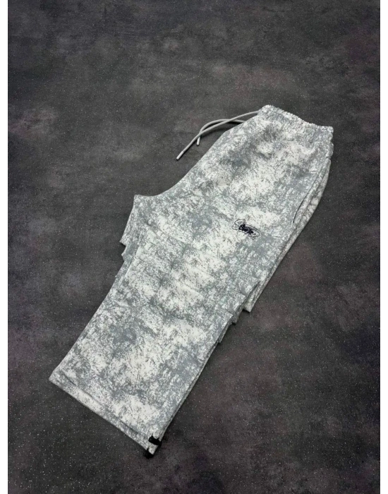 SWD YIKAMALI NAKIŞ 2 İPLİK BAGGY EŞOFMAN -BEYAZ