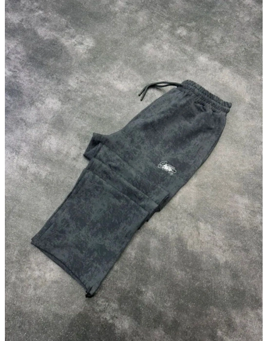SWD YIKAMALI NAKIŞ 2 İPLİK BAGGY EŞOFMAN -KOYU GRİ