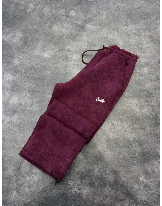 SWD YIKAMALI NAKIŞ 2 İPLİK BAGGY EŞOFMAN -BORDO