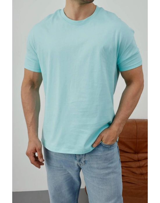 Basic Kollar Dar Kesim Tshirt - Mint Yeşili