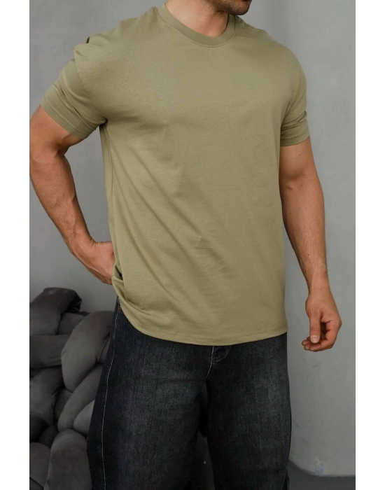 Basic Kollar Dar Kesim Tshirt - Zeytin Yeşili