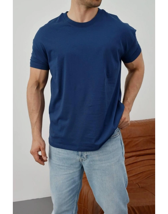 Basic Kollar Dar Kesim Tshirt - İndigo