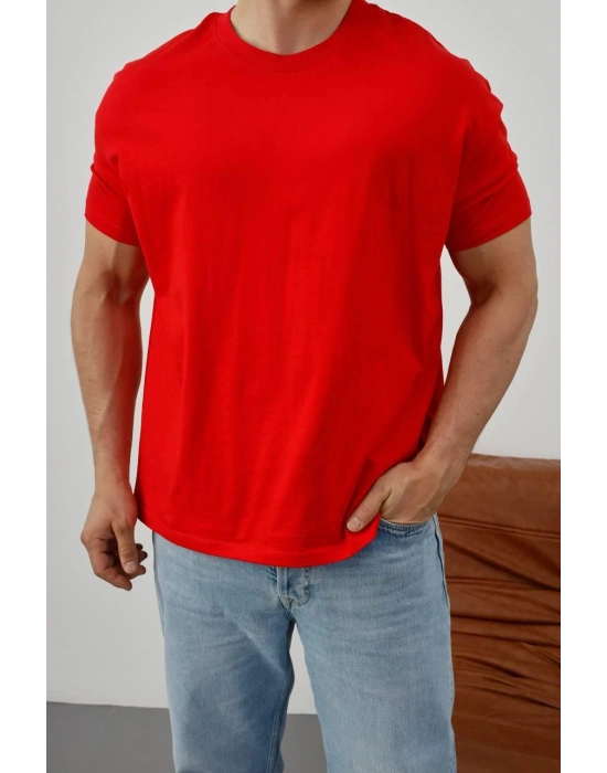 Basic Kollar Dar Kesim Tshirt - Kırmızı
