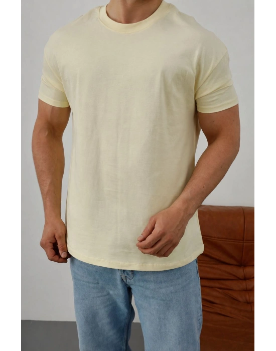 Basic Kollar Dar Kesim Kumaş Tshirt - Sarı