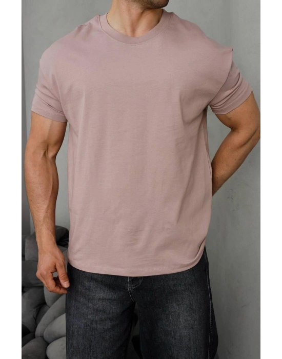 Basic Kollar Dar Kesim Kumaş Tshirt - Buz Menekşe