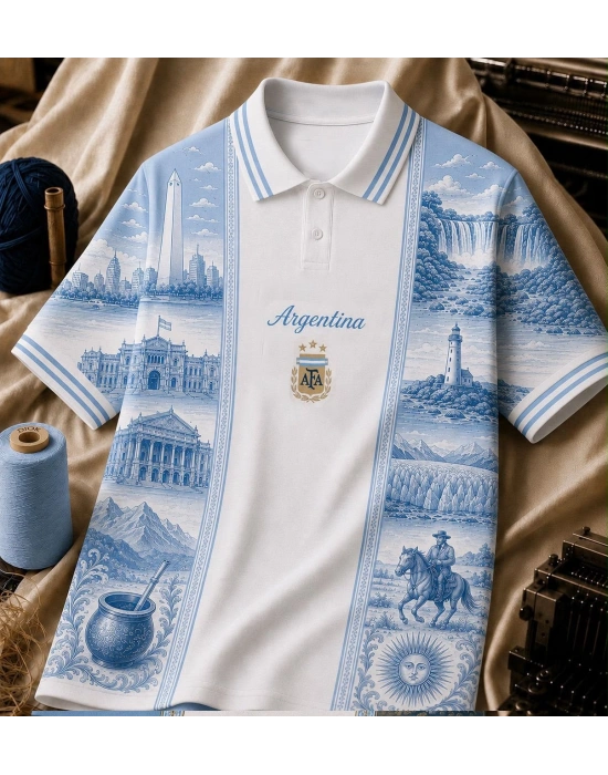 ARGENTİNA DİJİTAL BASKI POLO YAKA OVERSİZE T-SHİRT