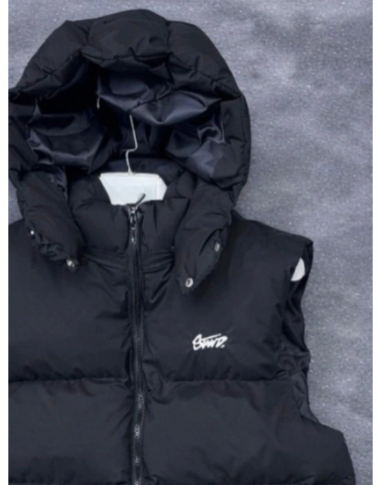 SWD KAPİŞONLU ŞİŞME YELEK -SİYAH