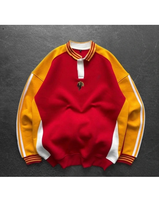 ASLAN OVERSİZE POLO YAKA SWEAT -KIRMIZI