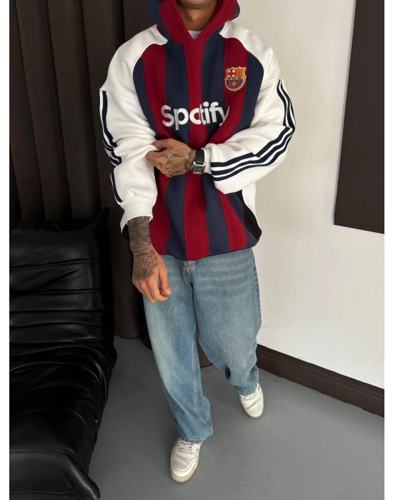 BARCELONA KAPŞONLU OVERSİZE 3 İPLİK KUMAŞ SWEAT