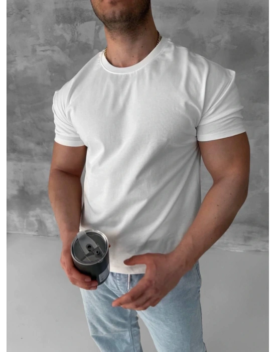 BASİC KOLLAR DAR KESİM TSHİRT - BEYAZ