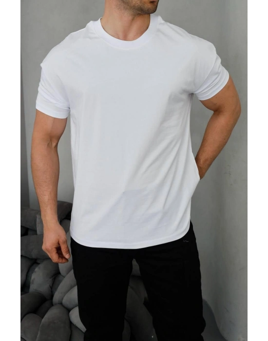 Basic Kollar Dar Kesim Tshirt - Beyaz
