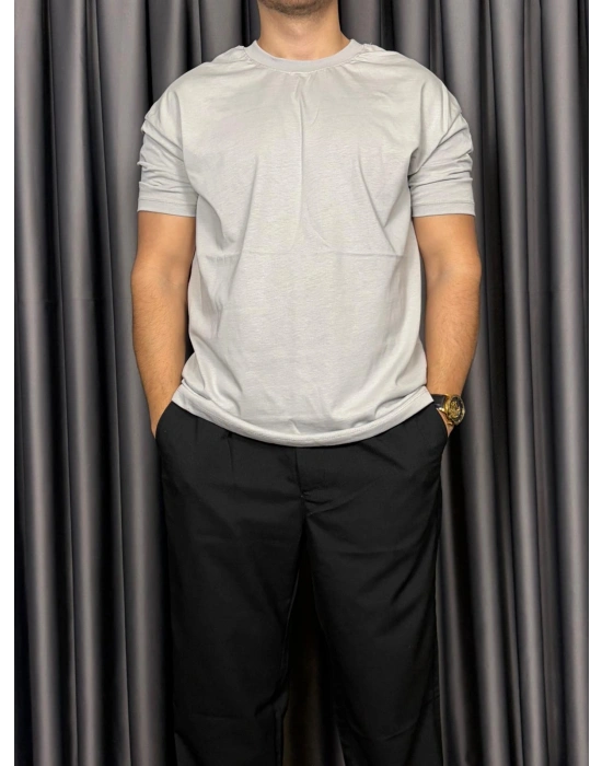 Basic Kollar Dar Kesim Tshirt - Gri