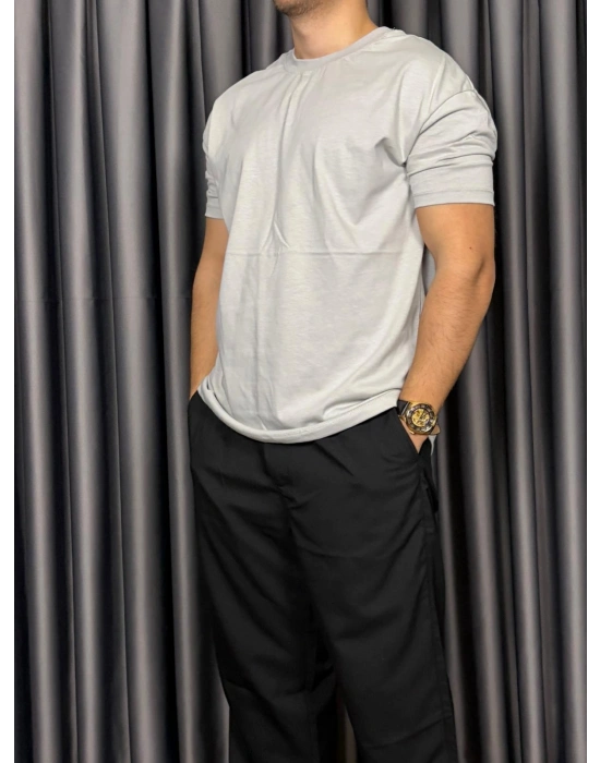 Basic Kollar Dar Kesim Tshirt - Gri