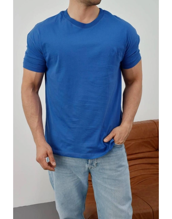 Basic Kollar Dar Kesim Tshirt - Mavi