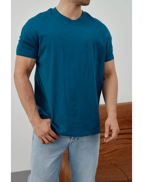 Basic Kollar Dar Kesim Tshirt - Petrol