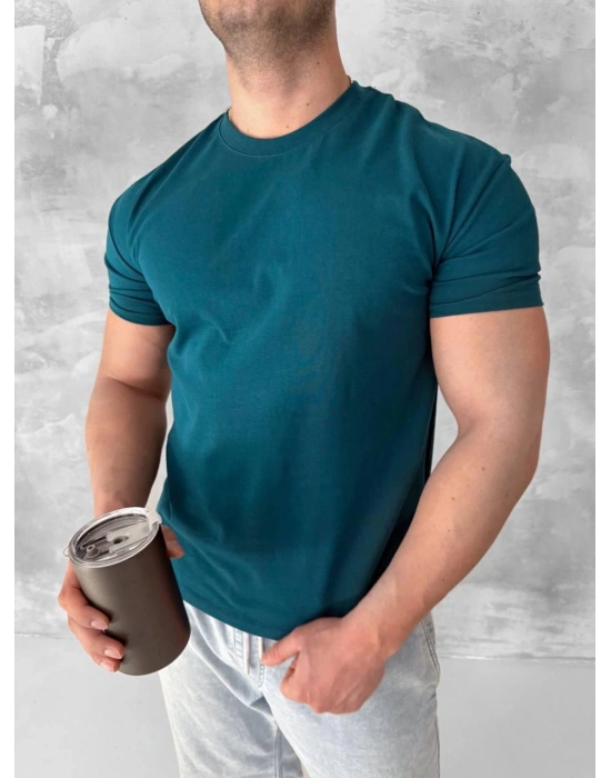 BASİC KOLLAR DAR KESİM TSHİRT - PETROL