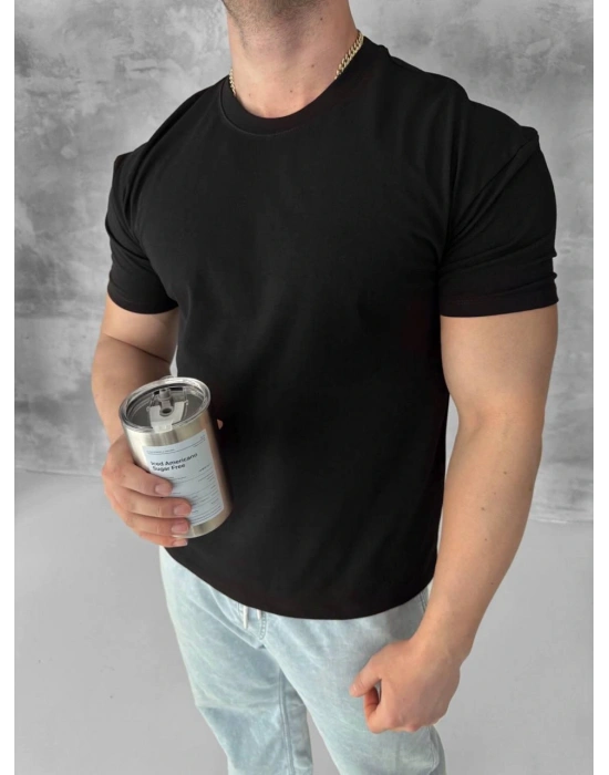 BASİC KOLLAR DAR KESİM TSHİRT - SİYAH