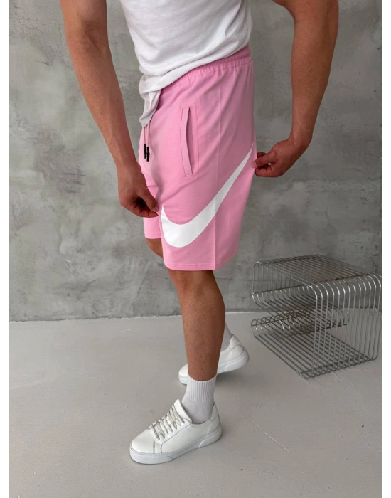 BASKI DETAY 2 İPLİK ŞORT - PEMBE