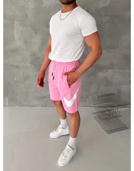 BASKI DETAY 2 İPLİK ŞORT - PEMBE