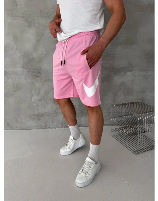 BASKI DETAY 2 İPLİK ŞORT - PEMBE