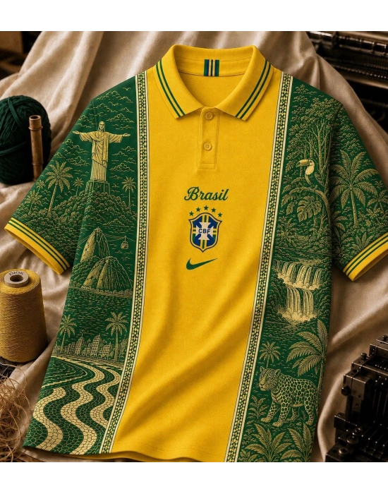 BRASİL DİJİTAL BASKI POLO YAKA OVERSİZE T-SHİRT