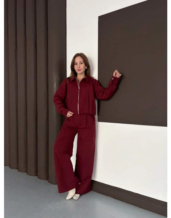 Ceket Palazzo Takım - Bordo