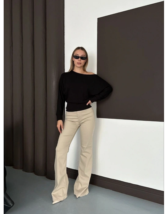 Düşük Omuz Modal Bluz - Siyah